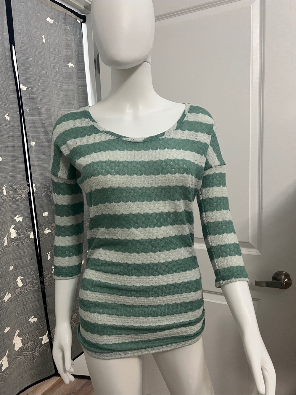 Maurices Mint Green and White Striped Scoop Neck Sweater Size XS